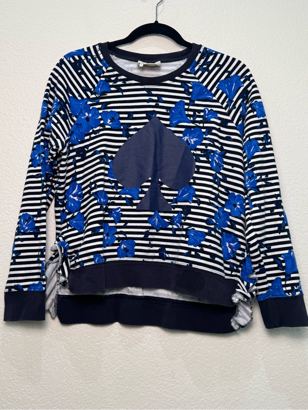 Kate Spade Sweatshirt Womens M Blue Floral Spade Stripe Pullover Crewneck